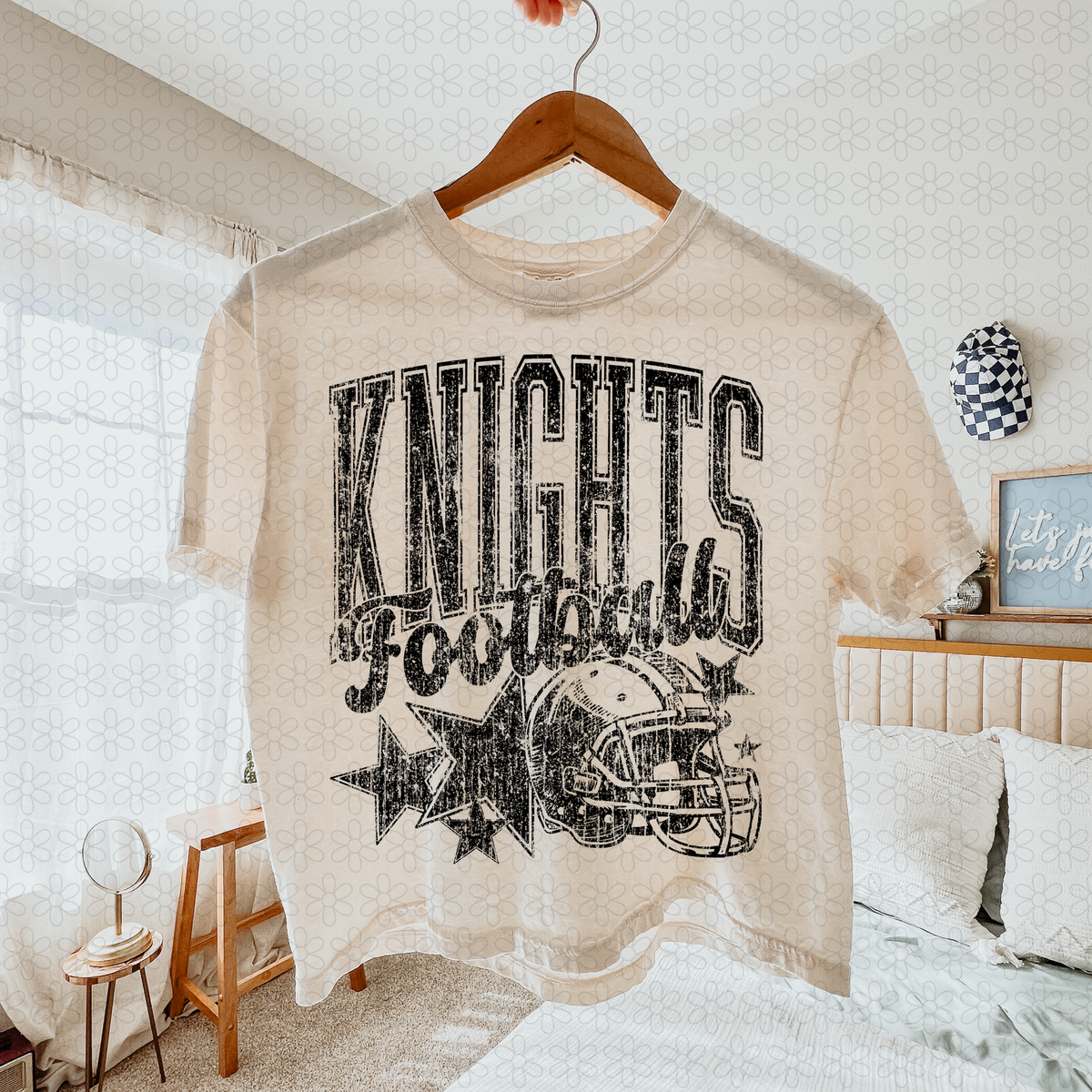 Distressed football Star teams- NO CUSTOMS Completed Tee