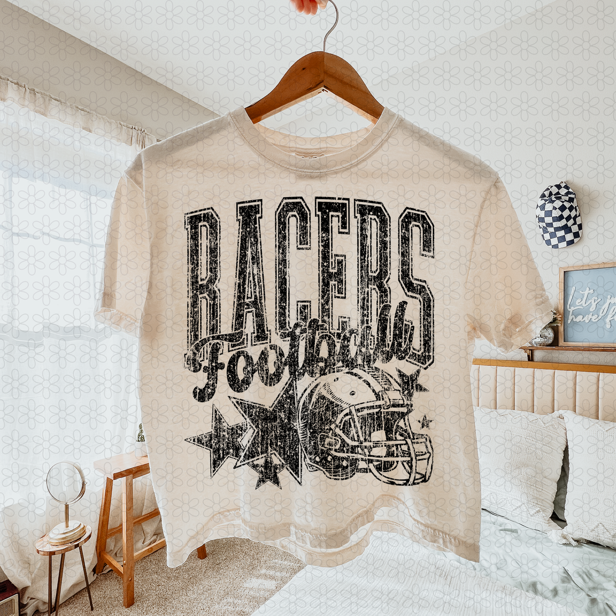 Distressed football Star teams- NO CUSTOMS Completed Tee