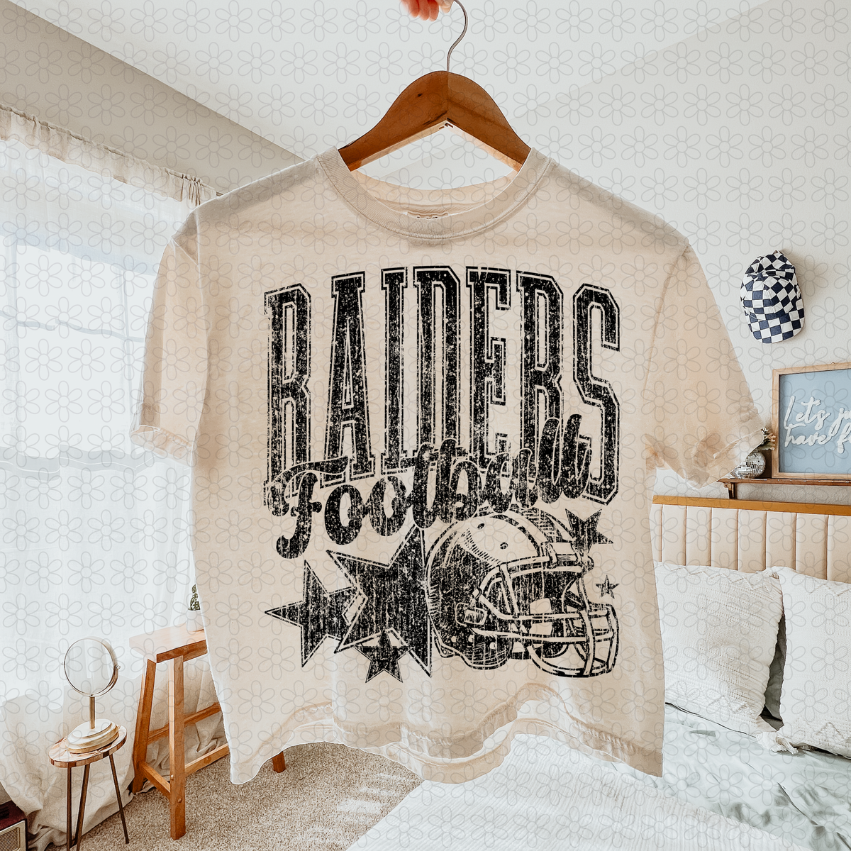 Distressed football Star teams- NO CUSTOMS Completed Tee