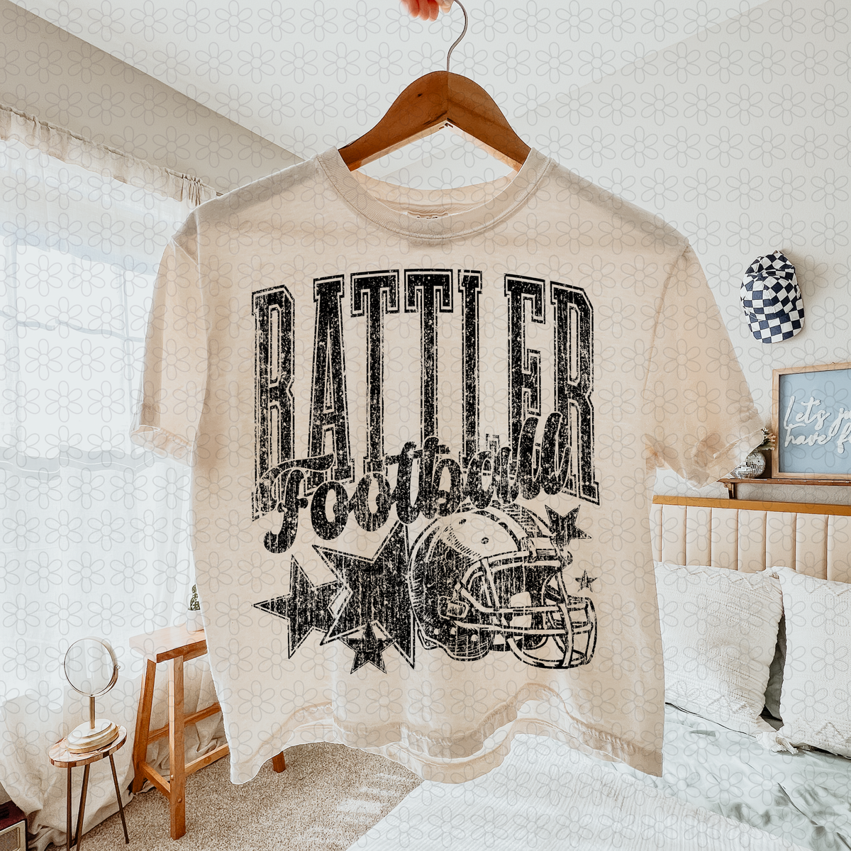 Distressed football Star teams- NO CUSTOMS Completed Tee
