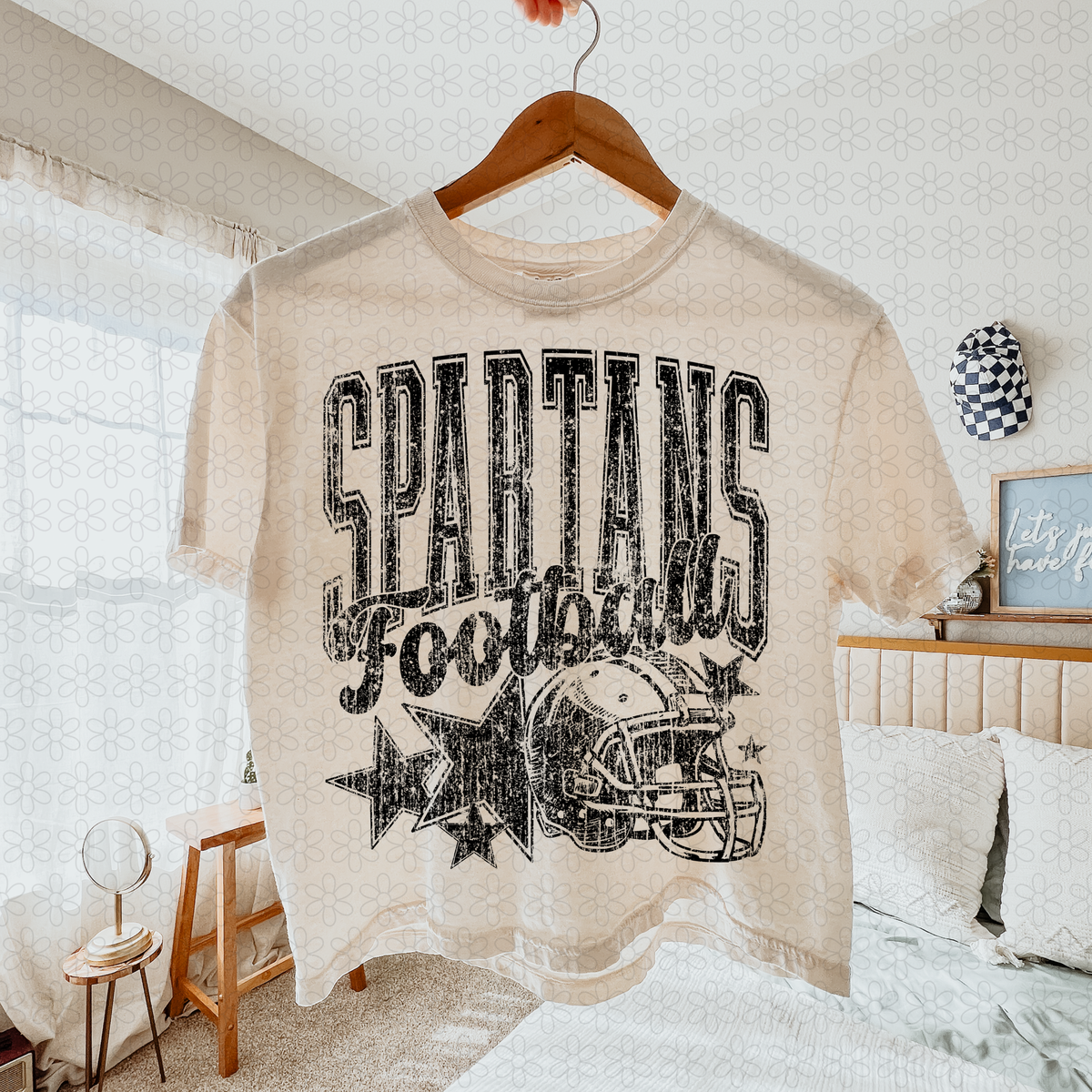 Distressed football Star teams- NO CUSTOMS Completed Tee