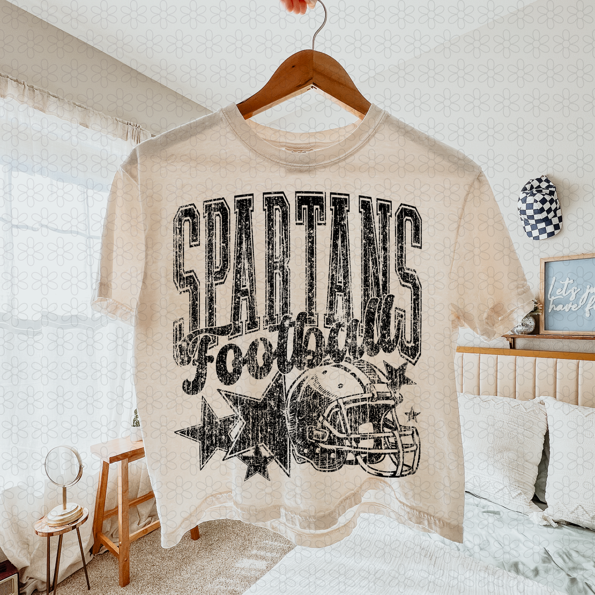 Distressed football Star teams- NO CUSTOMS Completed Tee
