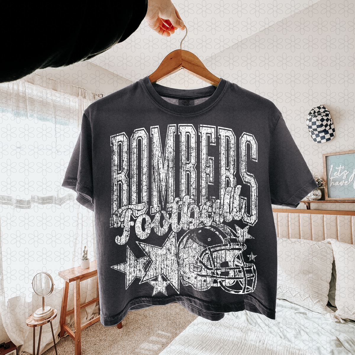Distressed football Star teams- NO CUSTOMS Completed Tee