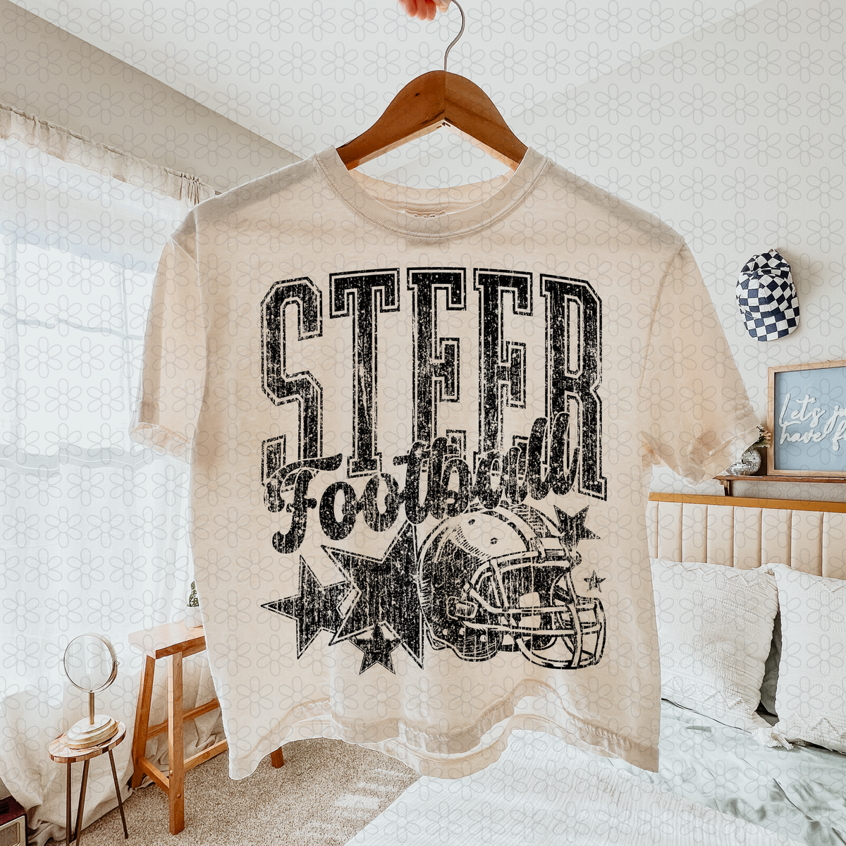 Distressed football Star teams- NO CUSTOMS Completed Tee