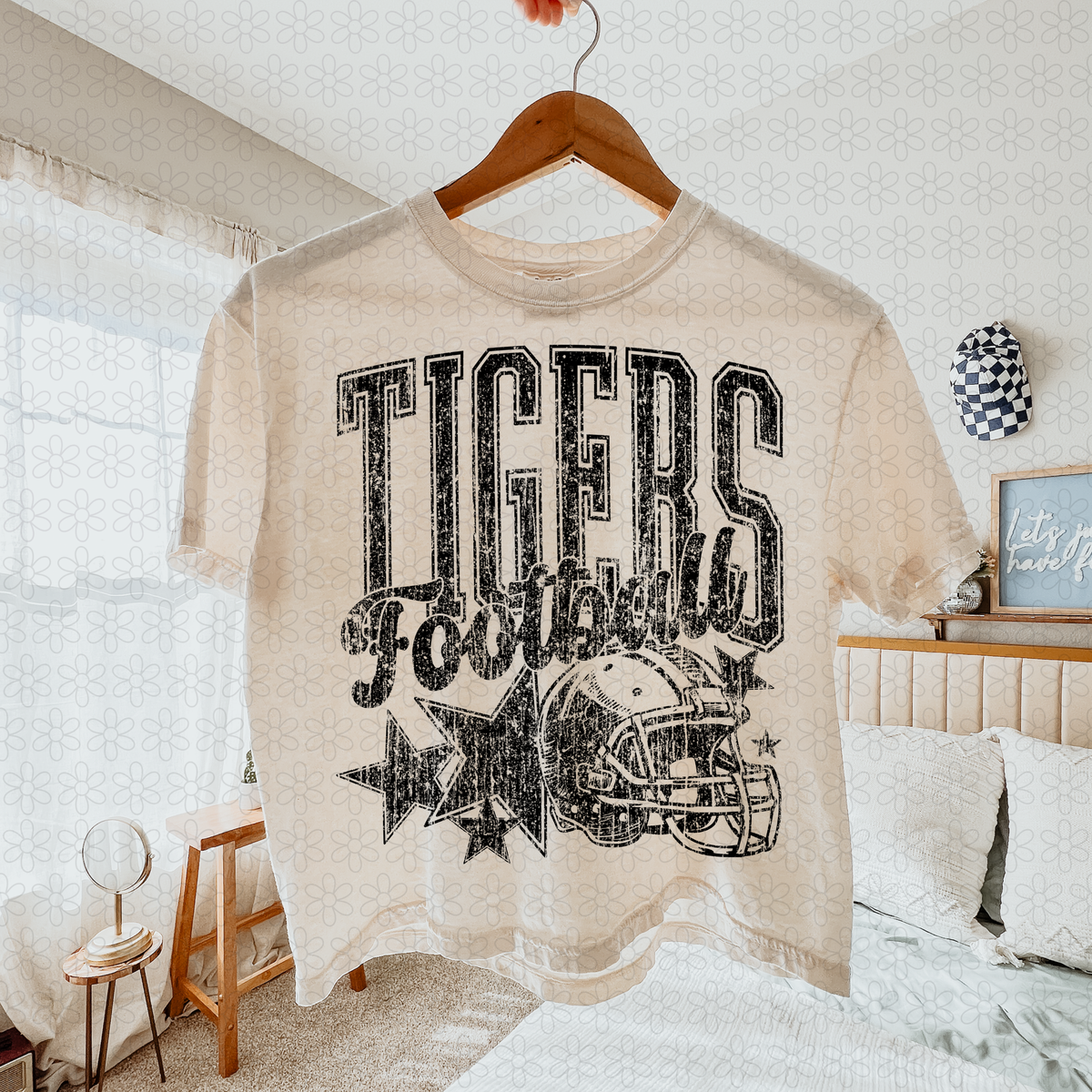 Distressed football Star teams- NO CUSTOMS Completed Tee