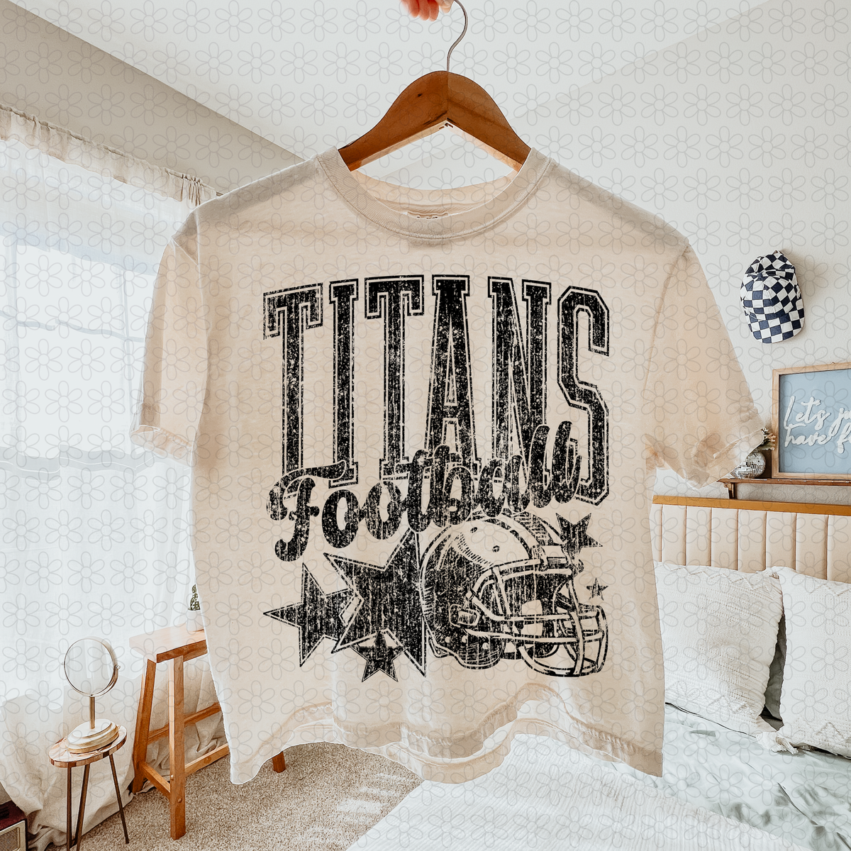 Distressed football Star teams- NO CUSTOMS Completed Tee
