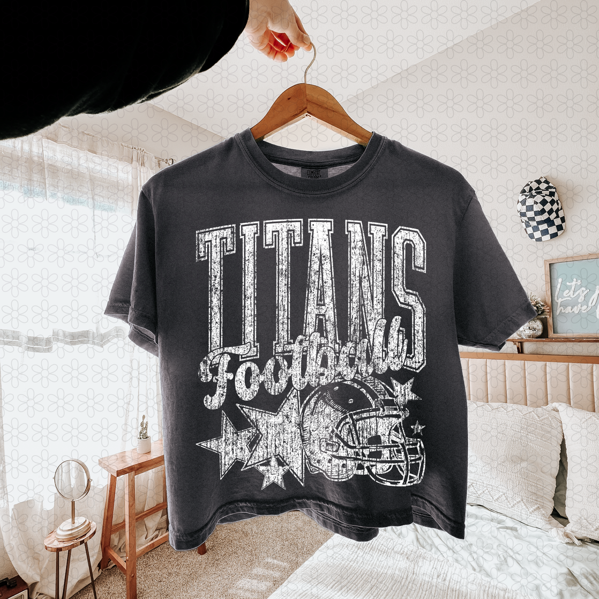 Distressed football Star teams- NO CUSTOMS Completed Tee