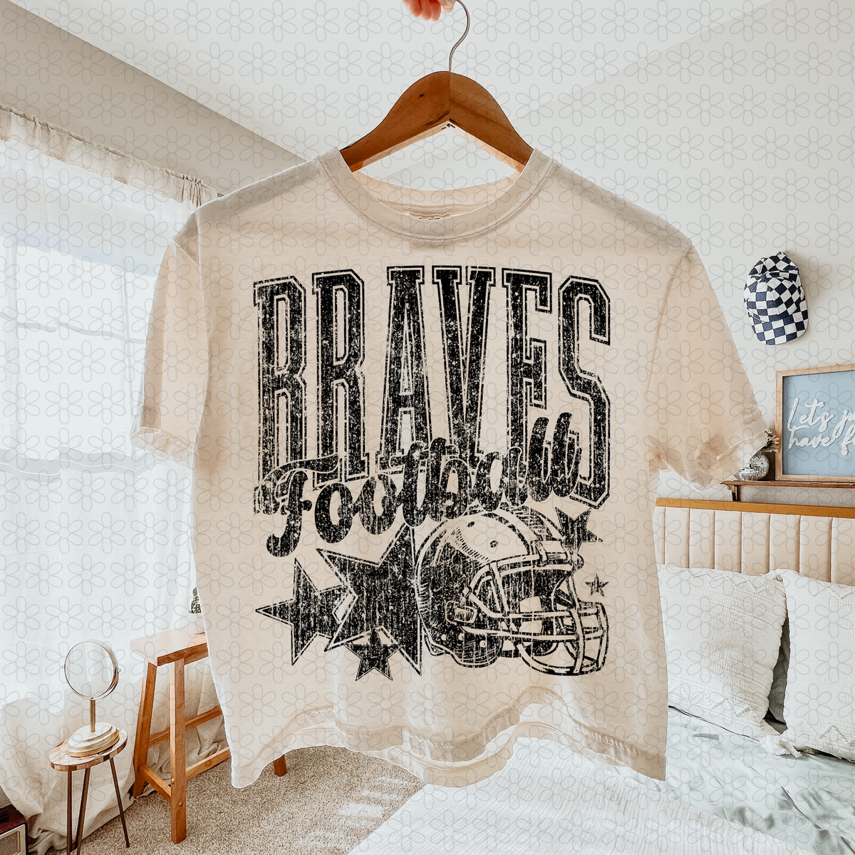 Distressed football Star teams- NO CUSTOMS Completed Tee