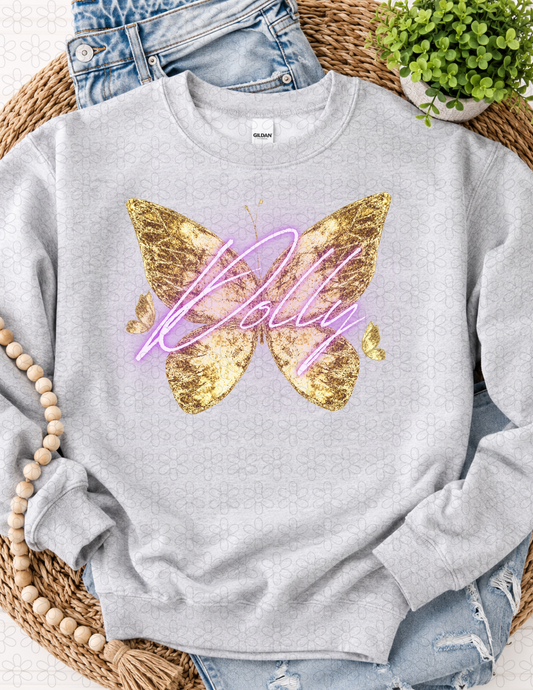 Dolly Gold Faux Foil Butterfly Completed Tee