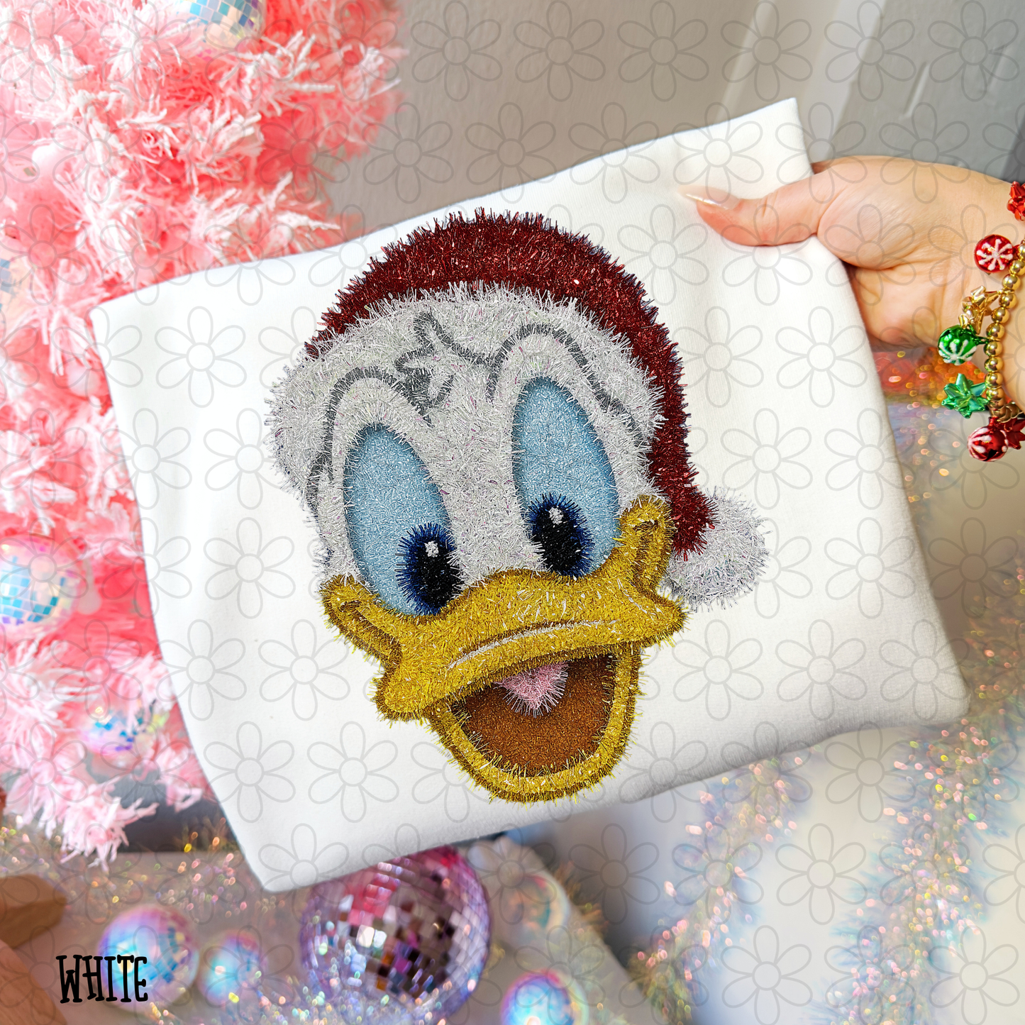 Donald Duck Santa Hat Tinsel Completed Tee