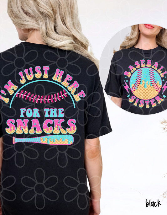 Drip Baseball Sister Here For The Snacks DTF Transfer