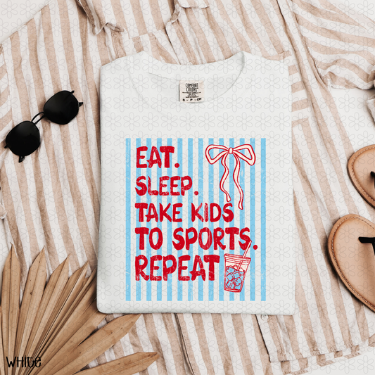 Eat. Sleep. Take Kids To Sports. Repeat - Blue DTF Transfer