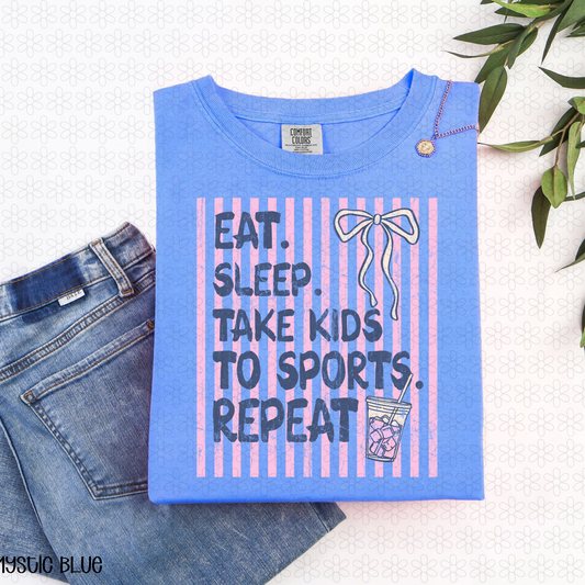 Eat. Sleep. Take Kids To Sports. Repeat - Pink DTF Transfer