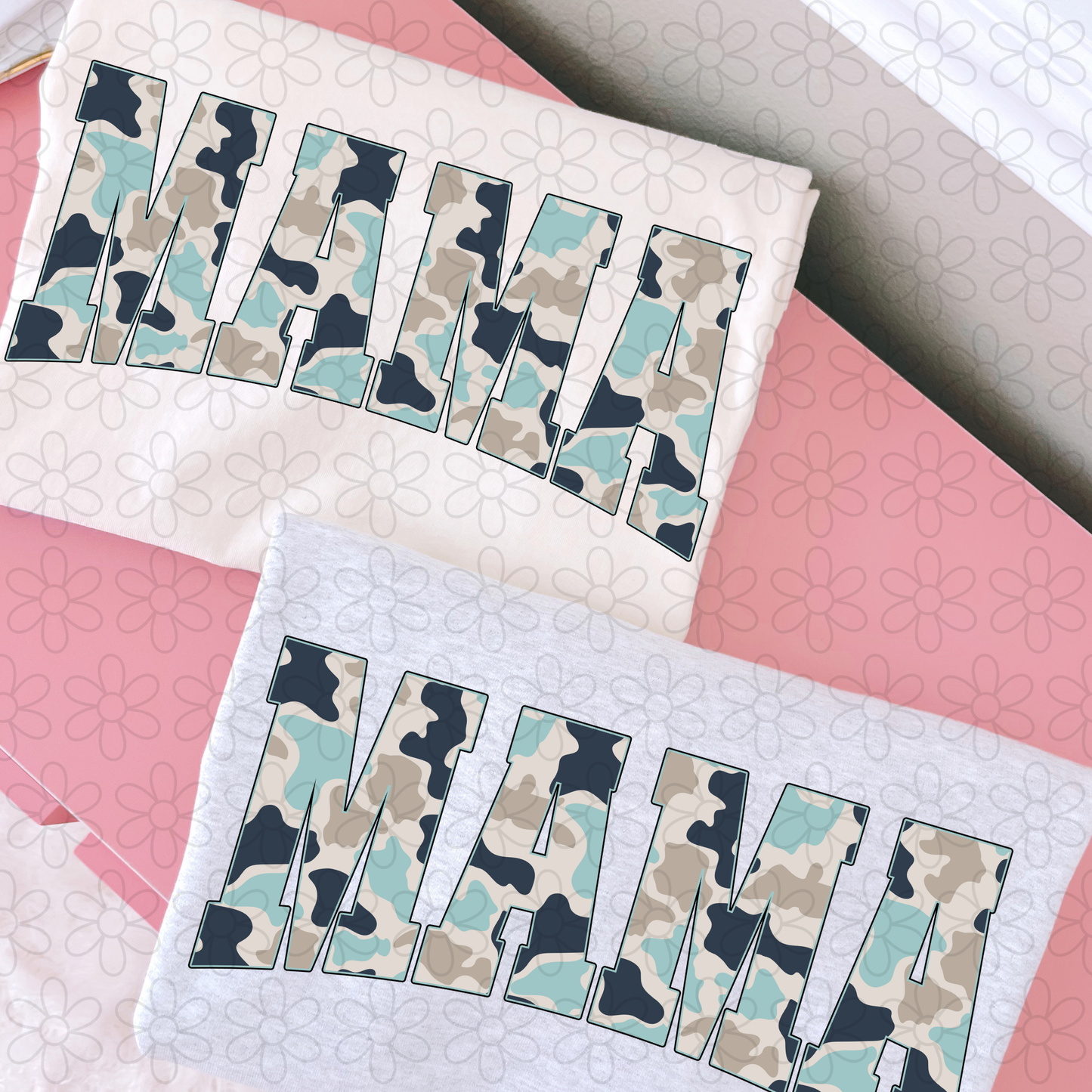 Faded Blue Camo Mama Completed Tee