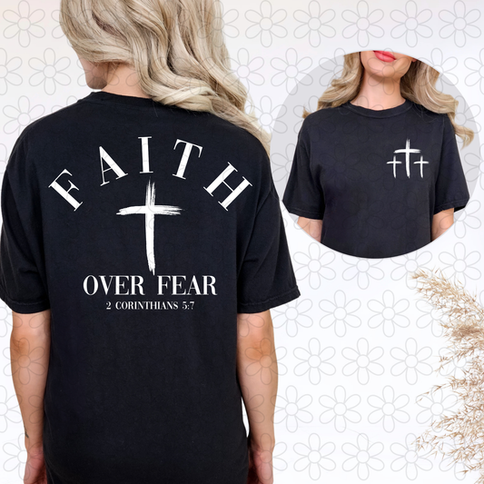 Faith Over Fear Cross White Completed Tee