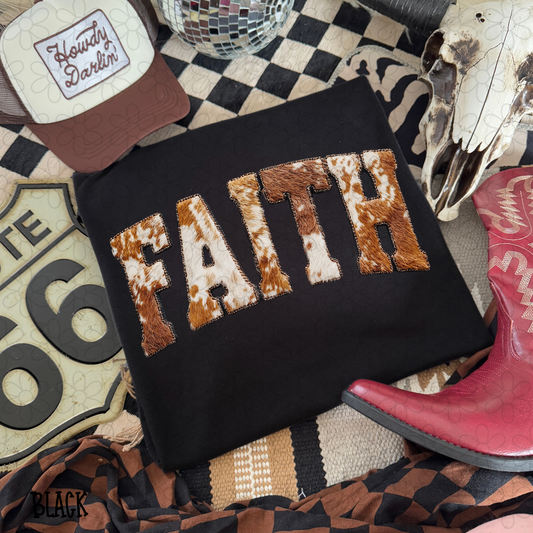 Faith White Brown Cow Print Completed Tee