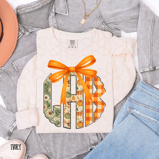 Fall Floral Pumpkins Custom Monogram DTF Transfer