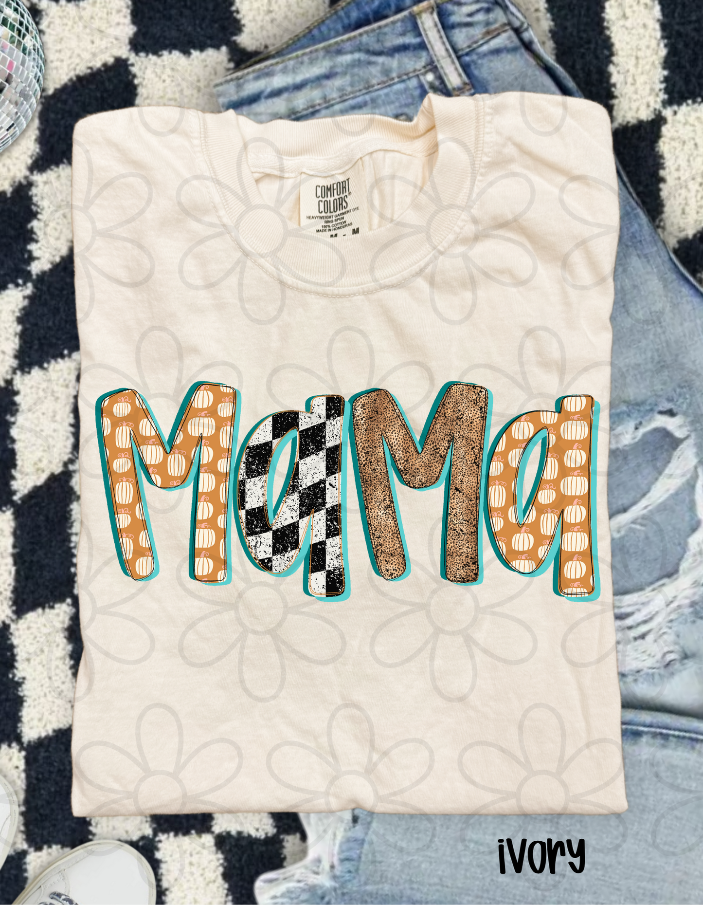 Fall Mama Checkered Pumpkins Completed Tee