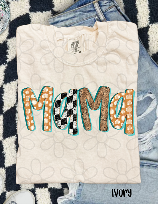 Fall Mama Checkered Pumpkins Completed Tee