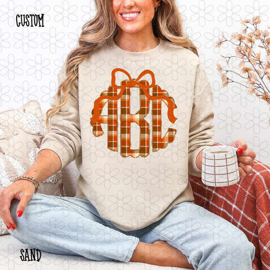 Fall Plaid Orange Bow Custom Monogram Completed Tee