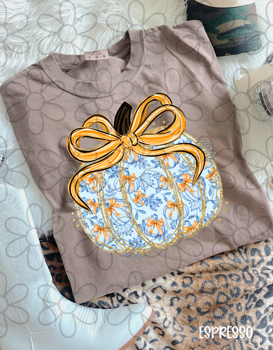 Fall Pumpkin Orange Bows Kids Completed Tee