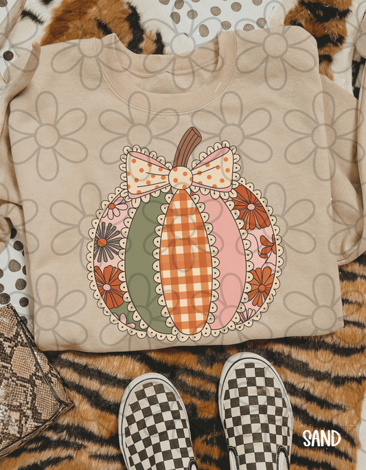 Fall Pumpkin Polka Dot Bow Kids Completed Tee