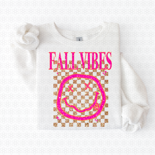 Fall Vibes Pink Checkered Completed Tee
