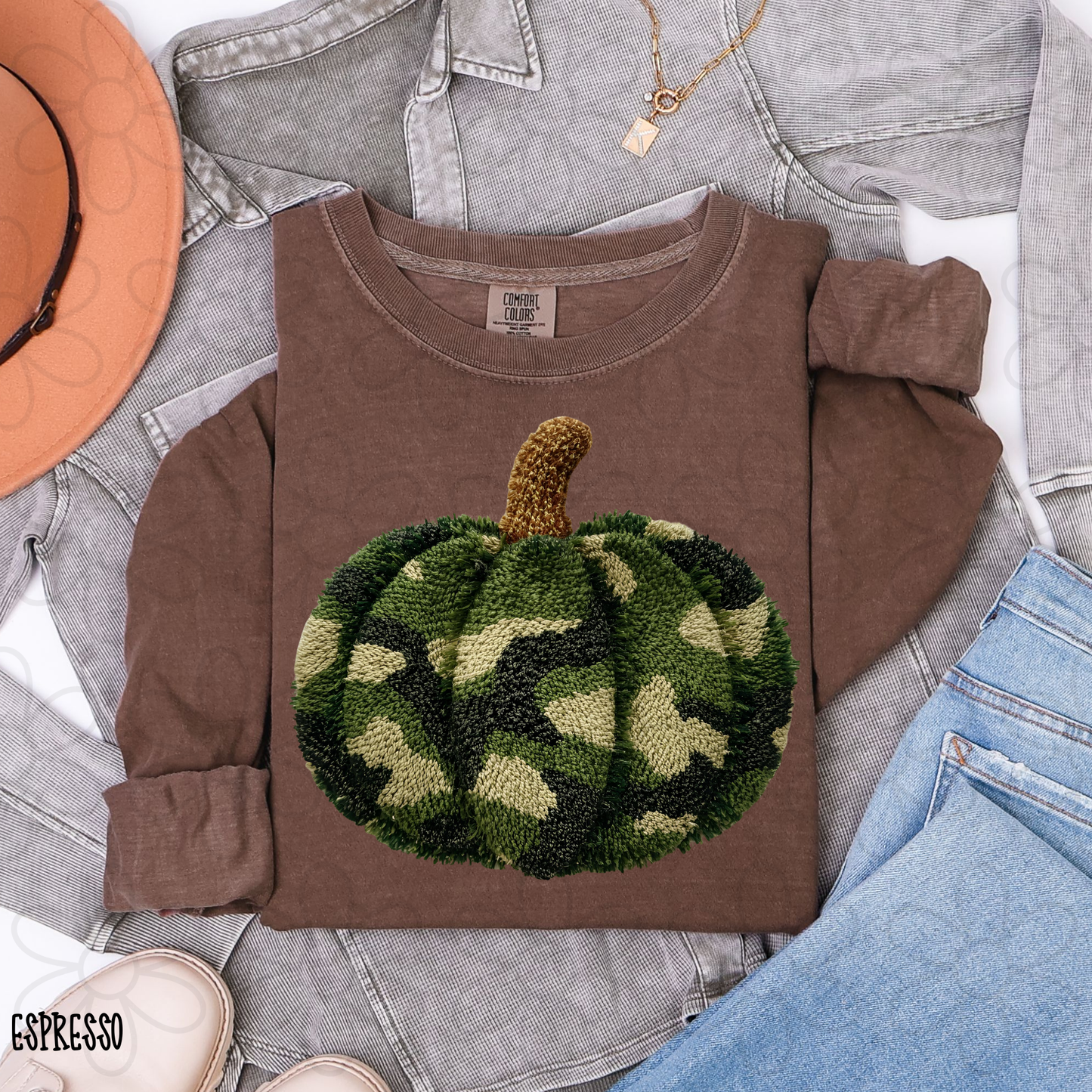 Faux Camo Pumpkin Kids Completed Tee