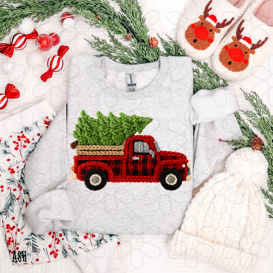 Faux Christmas Tree Red Truck Completed Tee