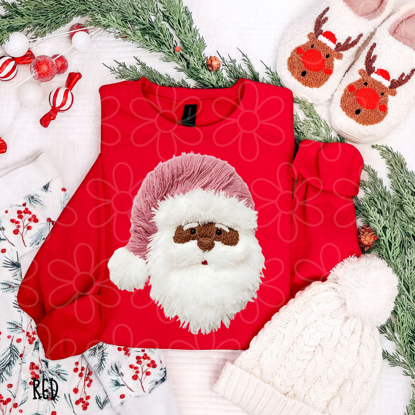 Faux Dark Santa Pink Hat Completed Tee