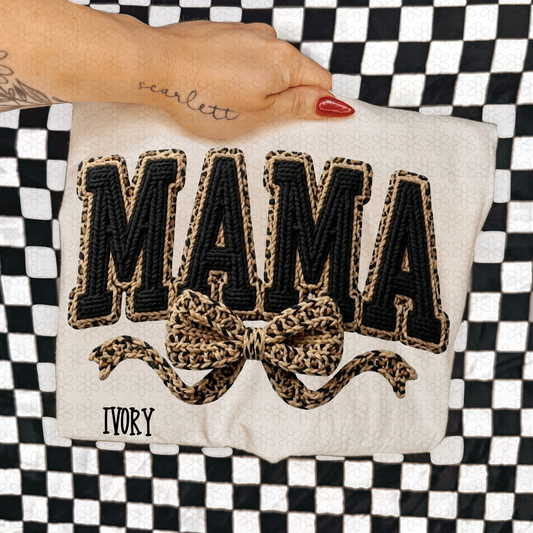 Faux Knit Black Mama Leopard Bow Completed Tee