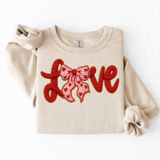 Faux Love Red Pink Hearts Bow Kids Completed Tee