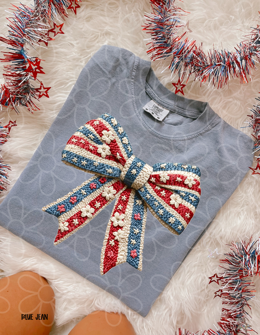 Faux Patriotic Bow Kids Completed Tee
