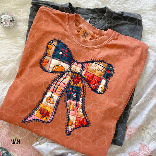 Faux Quilt Fall Bow DTF Transfer