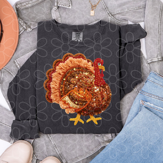 Faux Sequin Turkey Completed Tee