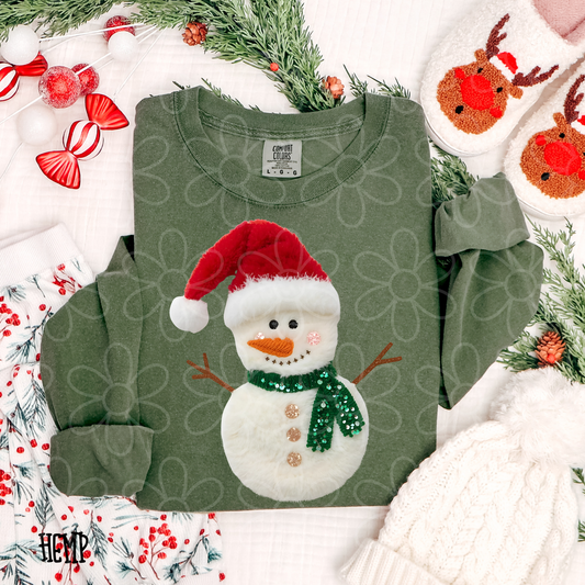 Faux Snowman Glitter Scarf Kids Completed Tee