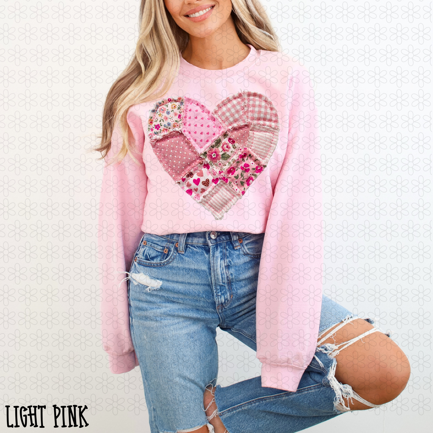 Faux Stitch Floral Pink Heart Kids Completed Tee