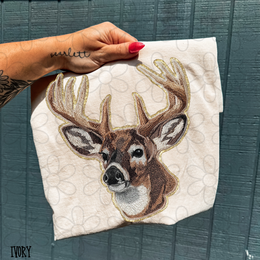 Faux Stitched Gold Deer Kids Completed Tee