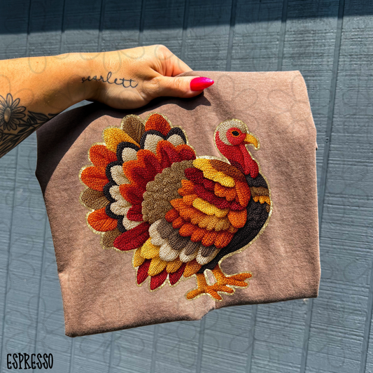 Faux Stitched Turkey Orange Red Kids Completed Tee