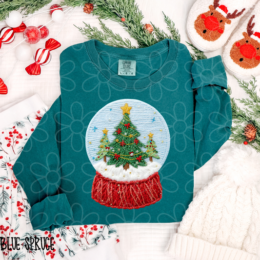 Faux Yarn Christmas Snow Globe Completed Tee