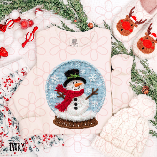 Faux Yarn Snow Globe Snowman Completed Tee