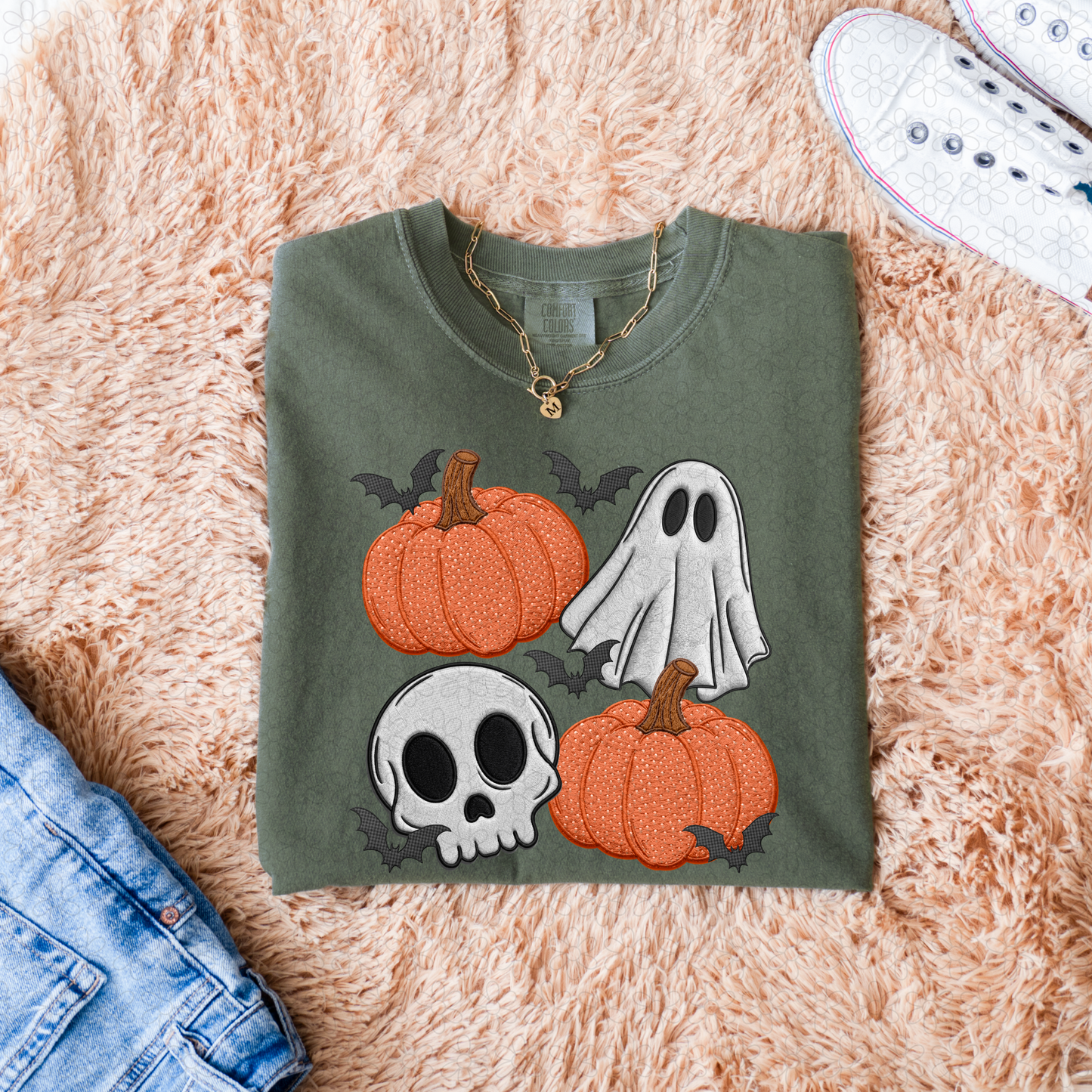 Faux embroidered Halloween collage DTF Transfer