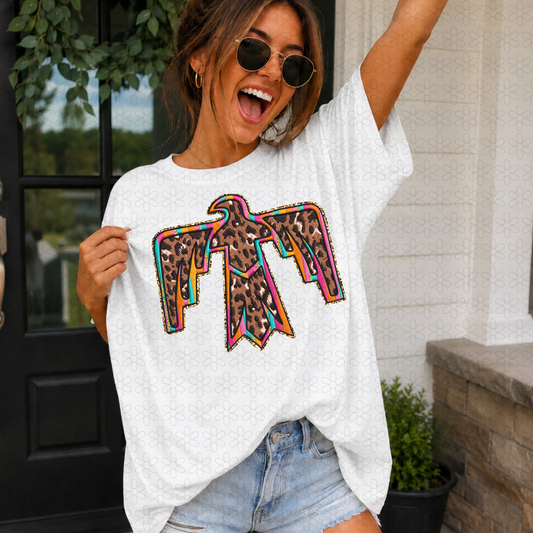Faux embroidered western bird Completed Tee