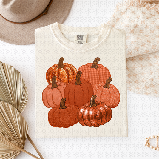 Faux pattern pumpkin collage Completed Tee