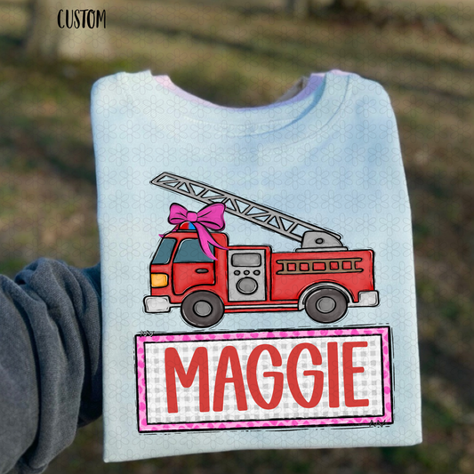 Firetruck Coquette Name Plate Completed Tee