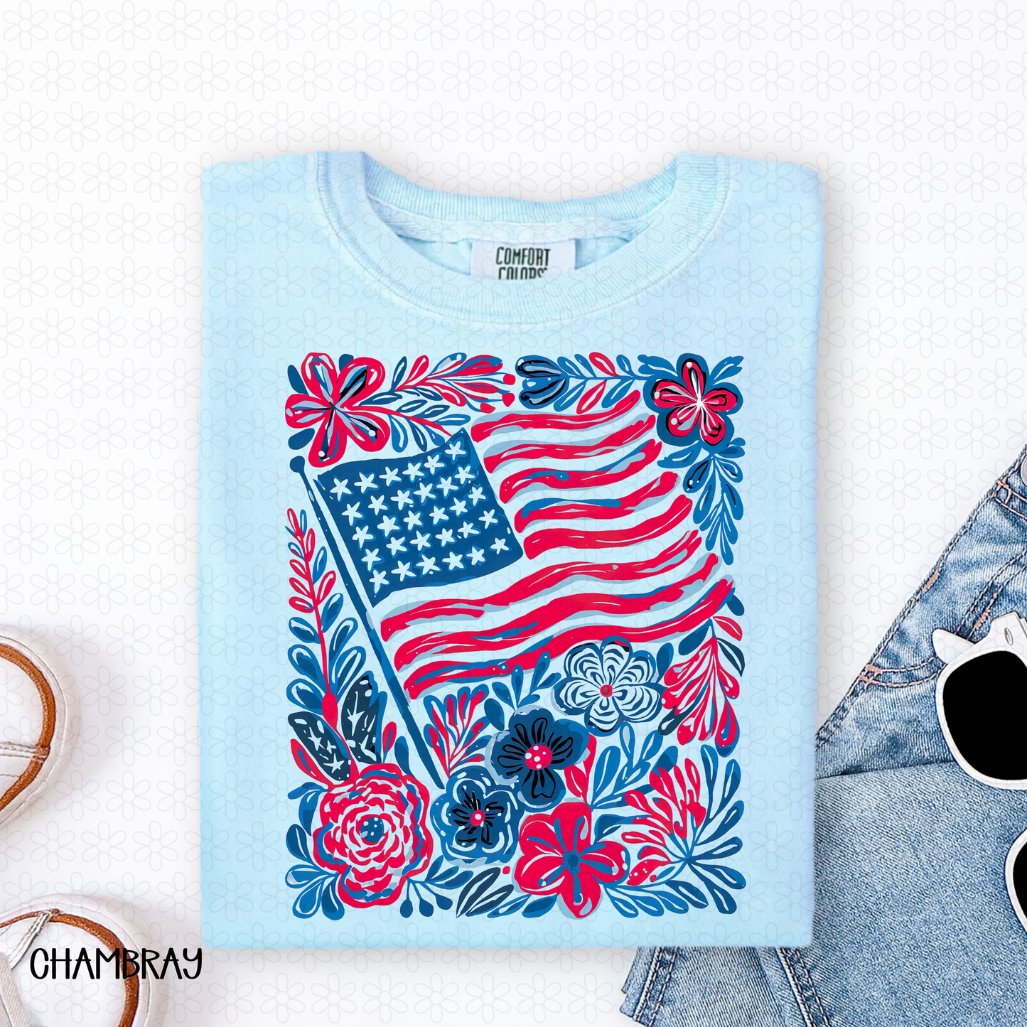 Floral American Flag Completed Tee