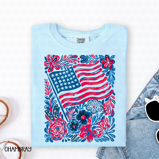 Floral American Flag DTF Transfer