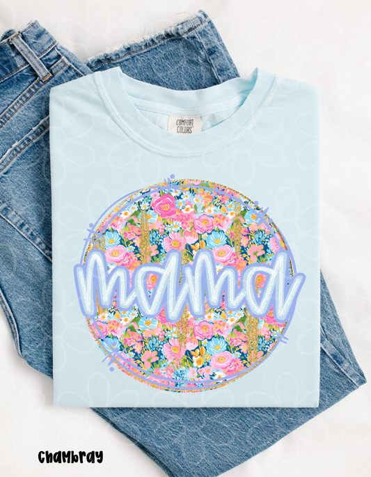 Floral Circle MaMa Completed Tee