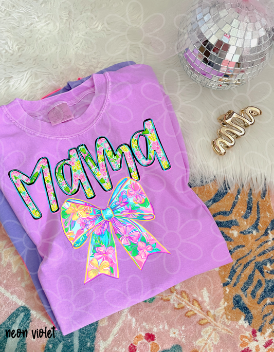 Floral Coquette Bow MaMa Completed Tee