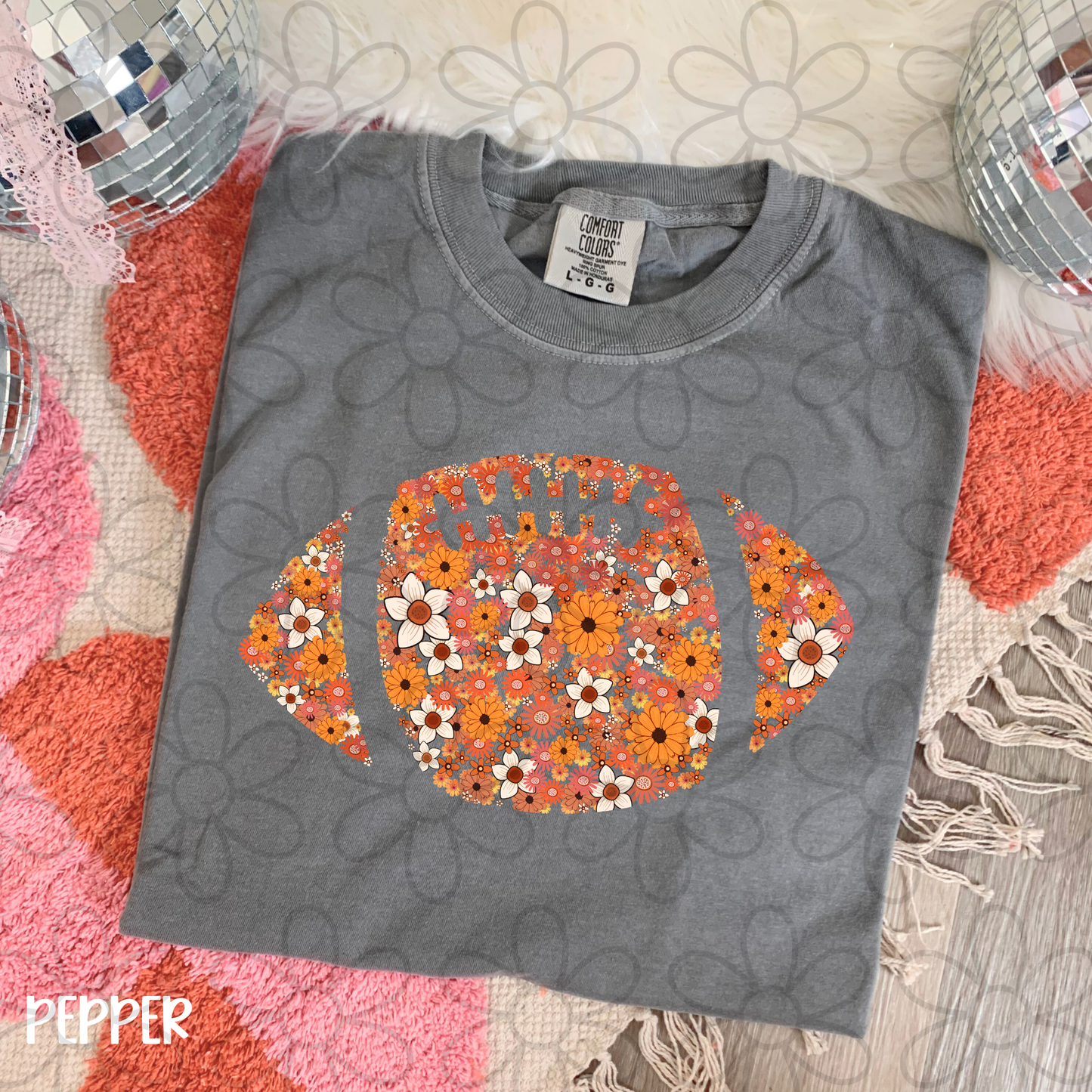 Floral Football Team Colors (Multiple Options) Kids Completed Tee